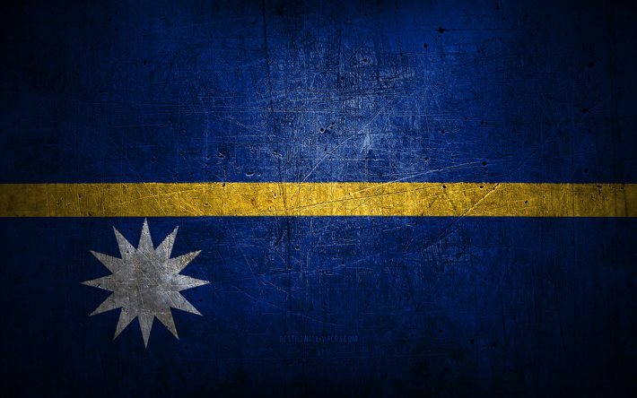 Nauru metal flag, grunge art, oceanian countries, Day of Nauru, national symbols, Nauru flag, metal flags, Flag of Nauru, Oceania, Nauru