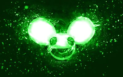 Deadmau5 logo vert, 4k, DJ canadiens, néons verts, créatif, fond abstrait vert, Joel Thomas Zimmerman, logo Deadmau5, stars de la musique, Deadmau5