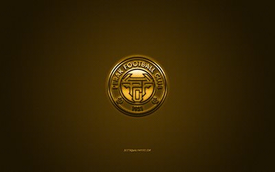 Perak FC, Malaysian football club, gold logo, gold carbon fiber background, Malaysia Super League, football, Ipoh City, Malaysia, Perak FC logo