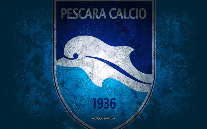 Delfino Pescara 1936, &#233;quipe italienne de football, fond bleu, logo Delfino Pescara 1936, art grunge, Serie B, football, Italie, embl&#232;me Delfino Pescara 1936