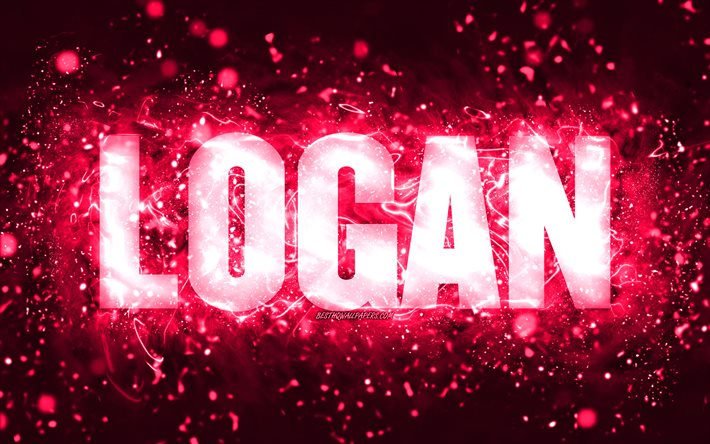 Feliz Anivers&#225;rio Logan, 4k, luzes de n&#233;on rosa, Nome Logan, criativo, Logan Feliz Anivers&#225;rio, Logan Anivers&#225;rio, nomes femininos americanos populares, imagem com o nome Logan, Logan
