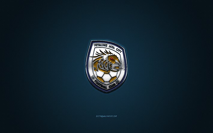 Petaling Jaya City FC, Malezya Futbol Kul&#252;b&#252;, mavi logo, mavi karbon fiber arka plan, Malezya S&#252;per Ligi, futbol, Petaling Jaya, Malezya, Petaling Jaya City FC logosu