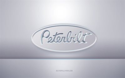 Peterbilt 3d white logo, gray background, Peterbilt logo, creative 3d art, Peterbilt, 3d emblem