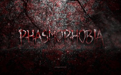 Logotipo da Fasmofobia, arte do grunge, Logotipo da pedra da Fasmofobia, Textura da pedra vermelha, Fasmofobia, Textura da pedra do grunge, Emblema da Fasmofobia, Logotipo da Fasmofobia 3D