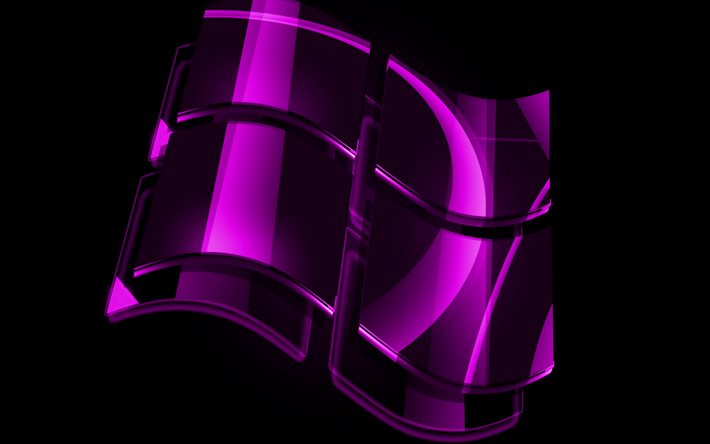 4k, Windows violet logo, violet backgrounds, OS, Windows glass logo, artwork, Windows 3D logo, Windows