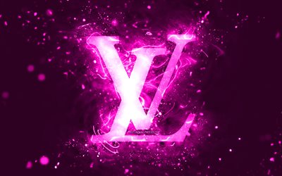 Louis Vuitton purple logo, 4k, purple neon lights, creative, purple abstract background, Louis Vuitton logo, fashion brands, Louis Vuitton