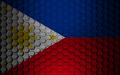 Philippines flag, 3d hexagons texture, Philippines, 3d texture, Philippines 3d flag, metal texture, flag of Philippines