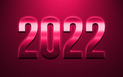 Nouvel an 2022, fond rose 2022, bonne ann&#233;e 2022, texture cuir rose, concepts 2022, fond 2022, nouvelle ann&#233;e 2022