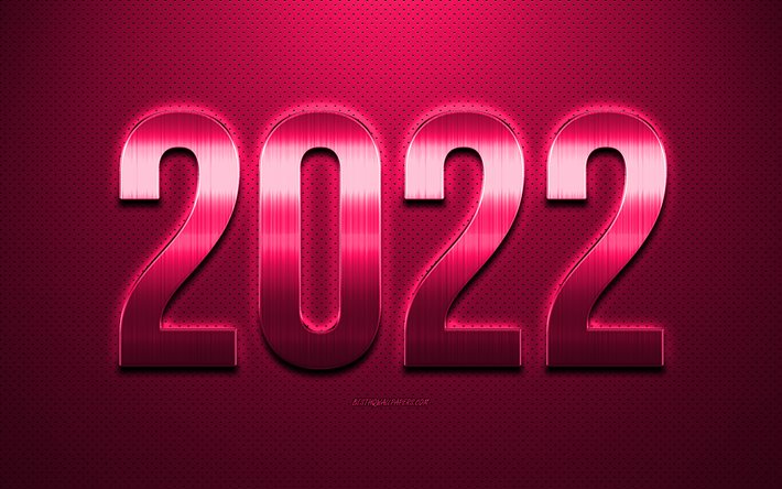 2022 neujahr, rosa 2022 hintergrund, frohes neues jahr 2022, rosa leder textur, 2022 konzepte, 2022 hintergrund, neues 2022 jahr