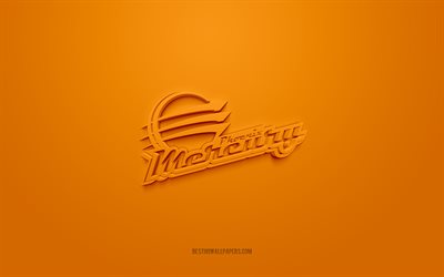 Phoenix Mercury, luova 3D -logo, oranssi tausta, amerikkalainen koripalloseura, WNBA, Phoenix, USA, 3d -taide, koripallo, Phoenix Mercury 3d -logo