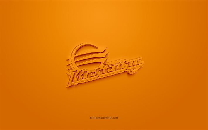 Phoenix Mercury, logotipo creativo en 3D, fondo naranja, club de baloncesto estadounidense, WNBA, Phoenix, EE UU, Arte 3d, baloncesto, logotipo Phoenix Mercury 3d