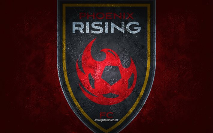 Phoenix Rising FC, squadra di calcio americana, sfondo rosso, logo Phoenix Rising FC, arte del grunge, USL, calcio, emblema Phoenix Rising FC