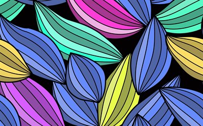 colorful leaves, 4k, vector textures, abstract leaves background, leaves texturs, background with leaves