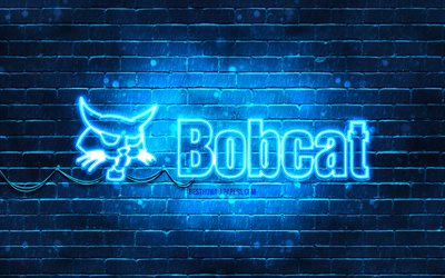 Bobcat blue logo, 4k, blue brickwall, Bobcat logo, brands, Bobcat neon logo, Bobcat
