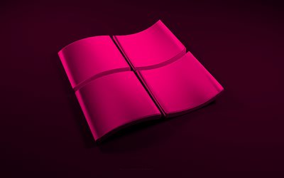 Pembe 3d Windows logosu, siyah arka plan, 3d dalgalar pembe arka plan, Windows logosu, Windows amblemi, 3d sanat, Windows