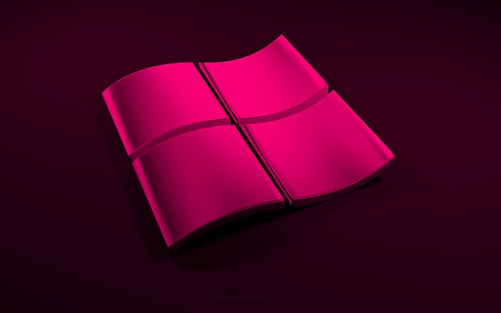 Logo Windows 3d rose, fond noir, fond rose vagues 3d, logo Windows, embl&#232;me Windows, art 3d, Windows