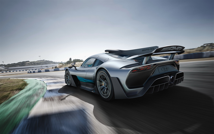 Mercedes-Benz AMG, Project ONE Concept, 2017, racing car, rear view, supercar, racing track, Mercedes
