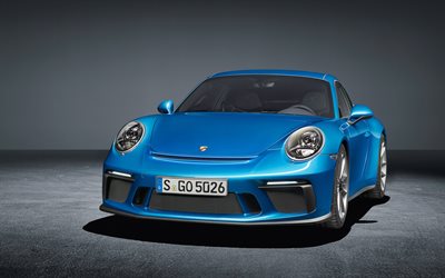 Porsche 911 GT3, Pacote De Cicloturismo, 2018, azul 911, Porsche tuning, cup&#234; esportivo, Carros alem&#227;es, carros esportivos, Porsche