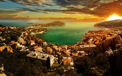 Monaco, 4k, coucher de soleil, du port, de panorama, c&#244;te d&#39;Azur, Europe