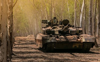 Ukrainian battle tank, T-84, Ukrainian Armed Forces, tank, modern armored vehicles, Ukraine, forest