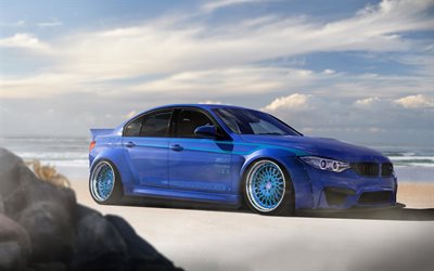 F80, BMW M3, stance, 2017 cars, tuning, blue m3, german cars, BMW