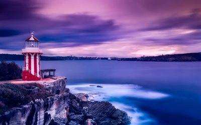 Sydney, le phare, le port, la baie, &#224; la tomb&#233;e de la nuit, Australie