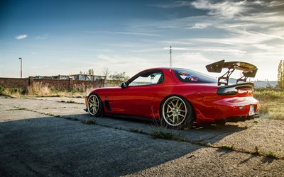 Mazda RX-7, japanese cars, tuning, sportcars, red RX-7, stance, Mazda