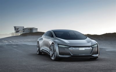 Audi Aicon Concept, 2017, front view, silver Audi, design of the future, new cars, Audi