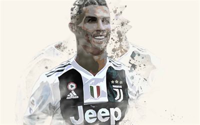 Cristiano Ronaldo, art, portrait, Juventus FC, creative art, face, smile, Serie A, Italy