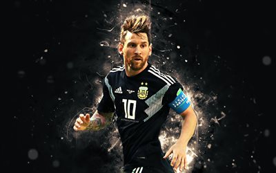 Lionel Messi, 4k, black uniform, football stars, Argentina national football team, soccer, Messi, abstract art, Argentine National Team, Leo Messi