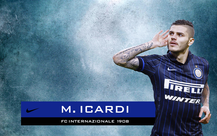 Mauro Icardi, Inter de Mil&#227;o FC, Internacional FC, arte, retrato, Jogador de futebol argentino, textura de parede, Serie A, It&#225;lia, Inter