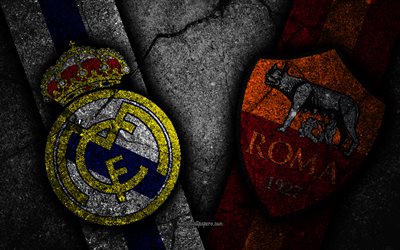Real Madrid vs Roma, 4k, Champions League, Group Stage, Round 1, creative, Real Madrid FC, Roma FC, black stone, AS Roma