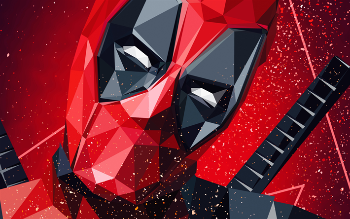4k, Deadpool 2, low poly art, 2018 de cin&#233;ma, d&#39;art, de super h&#233;ros, Deadpool