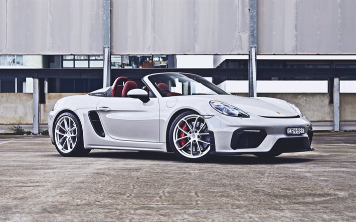 Porsche 718 Spyder, 4k, supercars, 2020 cars, white cabriolet, 2020 Porsche 718 Spyder, german cars, Porsche