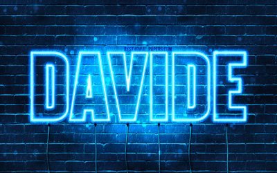 Davide, 4k, bakgrundsbilder med namn, Davide namn, bl&#229; neonljus, Grattis p&#229; f&#246;delsedagen Davide, popul&#228;ra italienska manliga namn, bild med Davide namn