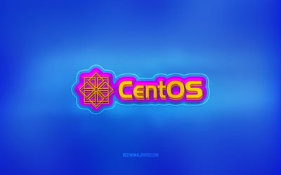 CentOS 3d logosu, mavi arka plan, CentOS, &#231;ok renkli logo, CentOS logosu, 3d amblem