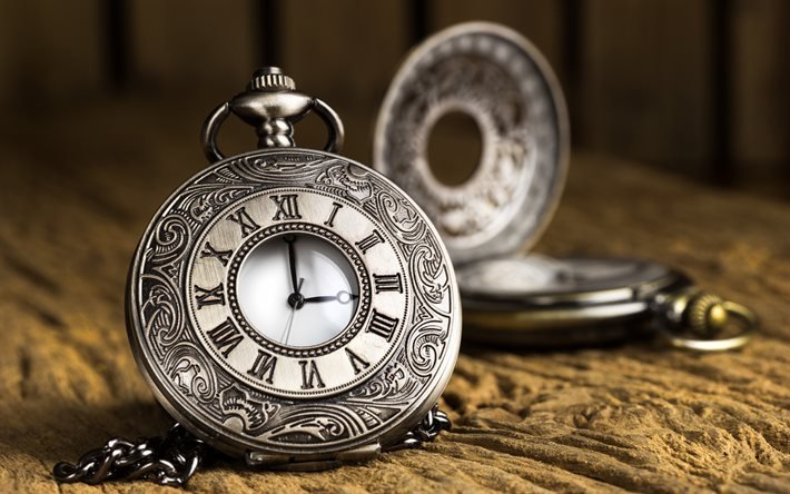 reloj de bolsillo de metal, conceptos de tiempo, cosas viejas, relojes, relojes antiguos, relojes de bolsillo