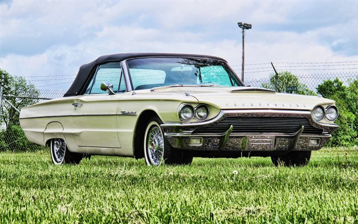 Ford Thunderbird Convertible, 4k, HDR, 1964 voitures, voitures r&#233;tro, 76A, voitures am&#233;ricaines, 1964 Ford Thunderbird, Ford