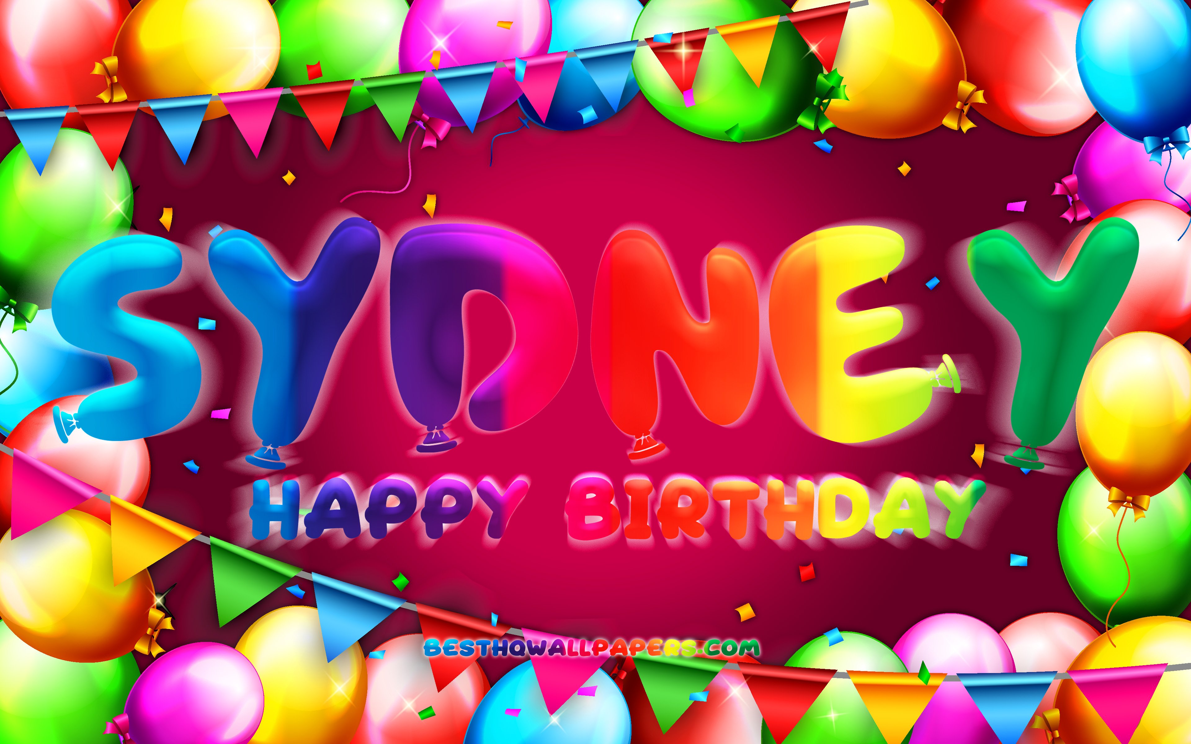 Download wallpapers Happy Birthday Sydney, 4k, colorful balloon frame