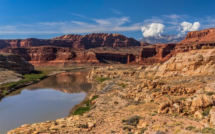 Grand Canyon, fiume Colorado, sera, rocce rosse, paesaggio di montagna, Utah, USA, Nord America, Parco nazionale del Grand Canyon