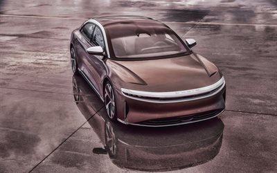 2021, Lucid Air, 4k, front view, exterior, luxury electric car, new brown Lucid Air, electric coupe, Lucid
