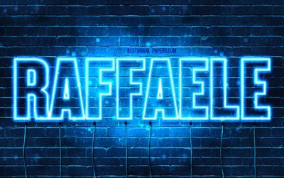 Raffaele, 4k, wallpapers with names, Raffaele name, blue neon lights, Happy Birthday Raffaele, popular italian male names, picture with Raffaele name