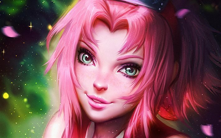 Sakura Haruno, fille aux cheveux roses, personnages Naruto, manga, portrait, Naruto, Haruno, Uchiha Sakura