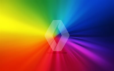 Renault logo, 4k, vortex, rainbow backgrounds, creative, artwork, cars brands, Renault