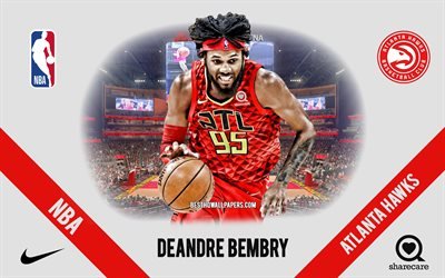 DeAndre Bembry, Atlanta Hawks, American Basketball Player, NBA, portrait, USA, basketball, State Farm Arena, Atlanta Hawks logo