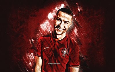 Cristiano Ronaldo, Portugal national football team, 2020, CR7, portrait, photoshoot, Portugal, burgundy stone background, football