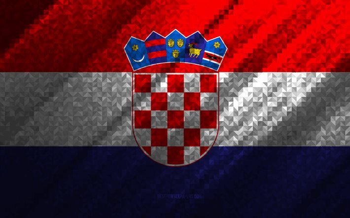 flagge von kroatien, mehrfarbige abstraktion, kroatien mosaikflagge, europa, bulgarien, mosaikkunst, kroatien flagge