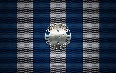 Cruzeiro EC logo, Brazilian football club, metal emblem, blue and white metal mesh background, Cruzeiro EC, Serie B, Belo Horizonte, Brazil, football