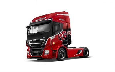 Iveco Stralis 570, 2020, camion su sfondo bianco, nuovo Stralis rosso, camion Scuderia Ferrari, Iveco
