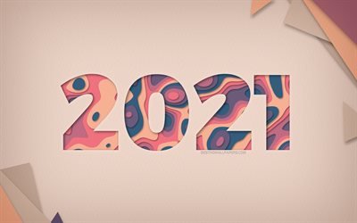 2021 New Year, paper cut letters, Happy New Year 2021, cut art, 2021 concepts, 2021 Paper background